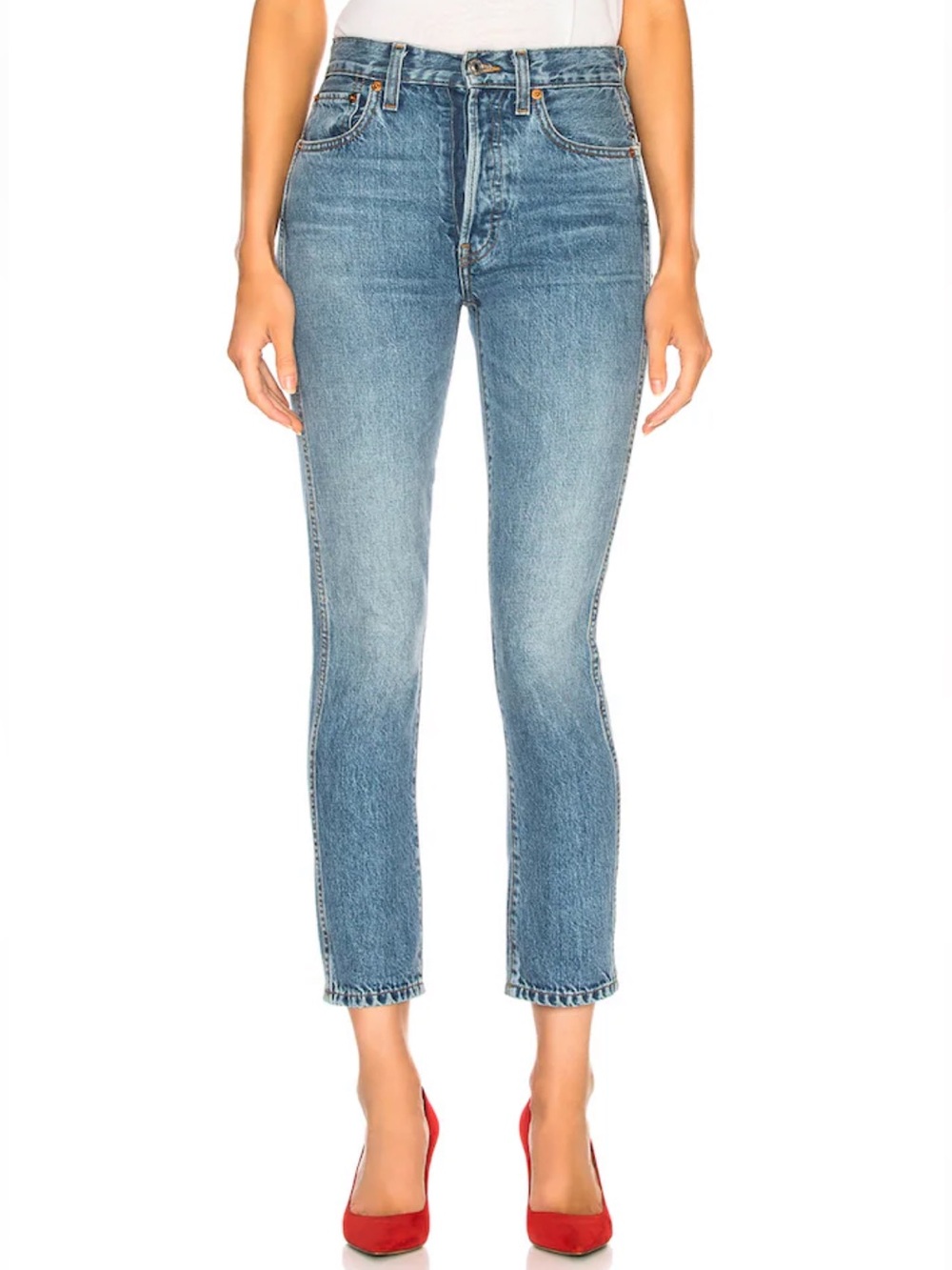 RE/DONE Double Needle Crop Jean in Trucker Wash